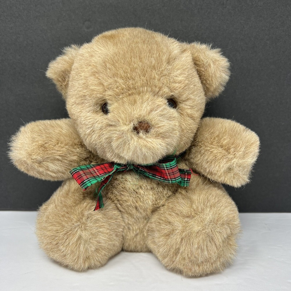 Vintage Eden Teddy Bear Plush #4 with Plaid Bow 9" Stuffed Animal